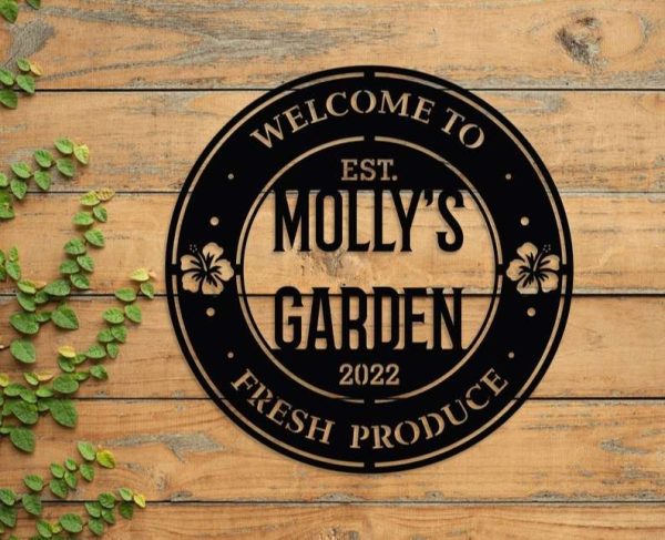 Personalized Welcome to Fresh Produce Tropical Flower Garden Decorative Custom Metal Sign