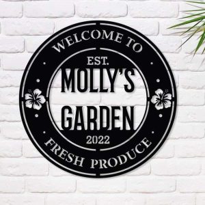Personalized Welcome to Fresh Produce Tropical Flower Garden Decorative Custom Metal Sign 2