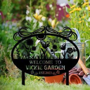 Personalized Welcome to Garden Flower Decorative Custom Metal Sign 3