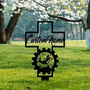 Personalized Welder Memorial Garden Stake In Loving Memory Welder Cross Grave Marker Custom Metal Sign