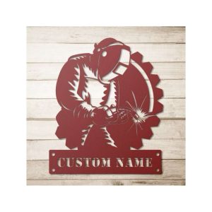 Personalized Welder Name Sign Construction Welder Workshop Decor Home Garage Custom Metal Sign 1