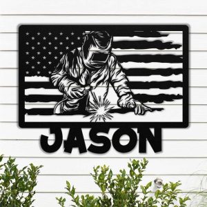 Personalized Welder US Flag Mechanic Worker Welder Workshop Custom Metal Sign 2