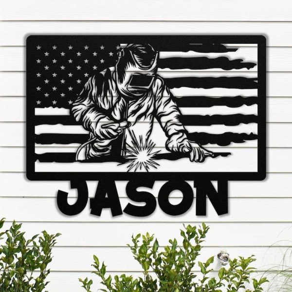 Personalized Welder US Flag Mechanic Worker Welder Workshop Custom Metal Sign