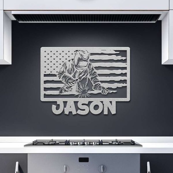 Personalized Welder US Flag Mechanic Worker Welder Workshop Custom Metal Sign