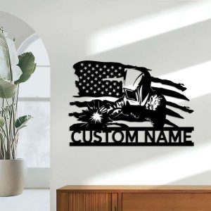 Personalized Welding US Flag Welder Ironworker Custom Metal Sign 1