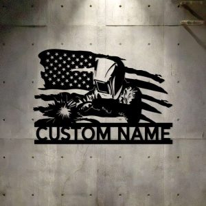 Personalized Welding US Flag Welder Ironworker Custom Metal Sign