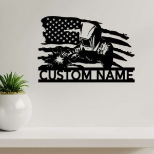 Personalized Welding US Flag Welder Ironworker Custom Metal Sign 4