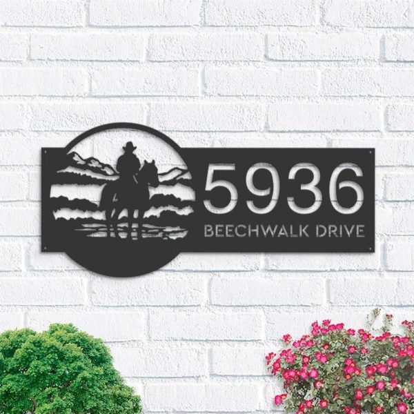 Personalized Western Cowboy Wild West Horse Ranch Address Sign House Number Plaque Custom Metal Sign