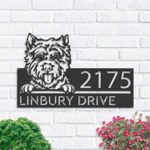 Personalized Westie Dog Cute Puppy Address Sign House Number Plaque Custom Metal Sign