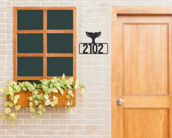 Personalized Whale Tale Address Sign Beach House Nautical Coastal Seaside Boat Parking House Number Plaque Custom Metal Sign