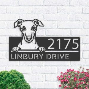 Personalized Whippet Dog Cute Puppy Address Sign House Number Plaque Custom Metal Sign