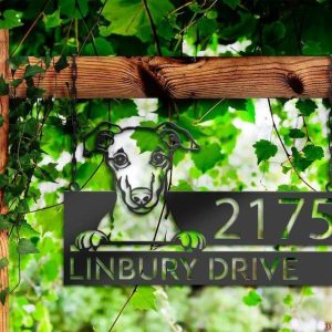 Personalized Whippet Dog Cute Puppy Address Sign House Number Plaque Custom Metal Sign