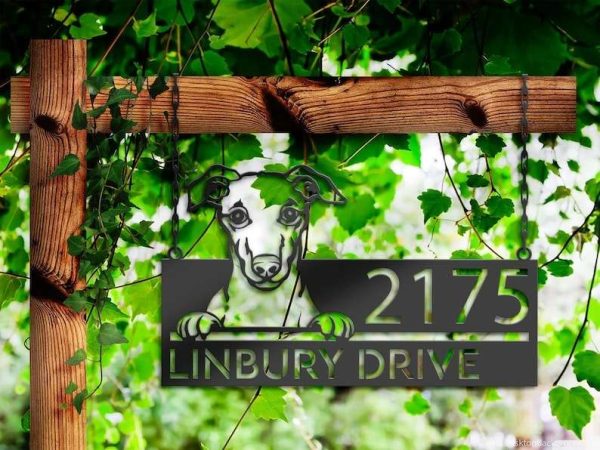 Personalized Whippet Dog Cute Puppy Address Sign House Number Plaque Custom Metal Sign