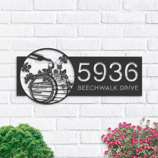 Personalized Wine Barrel Bottle Grapes Address Sign House Number Plaque Custom Metal Sign