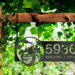 Personalized Wine Barrel Bottle Grapes Address Sign House Number Plaque Custom Metal Sign 2