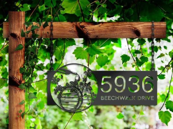 Personalized Wine Barrel Bottle Grapes Address Sign House Number Plaque Custom Metal Sign