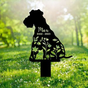 Personalized Wire Fox Terriers Memorial Sign Yard Stakes Floral Wire Fox Terriers Grave Marker Cemetery Decor Custom Metal Sign 1