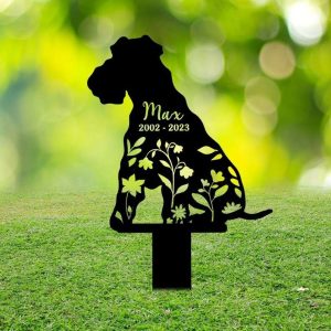 Personalized Wire Fox Terriers Memorial Sign Yard Stakes Floral Wire Fox Terriers Grave Marker Cemetery Decor Custom Metal Sign 2