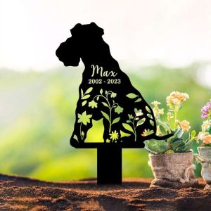 Personalized Wire Fox Terriers Memorial Sign Yard Stakes Floral Wire Fox Terriers Grave Marker Cemetery Decor Custom Metal Sign 3