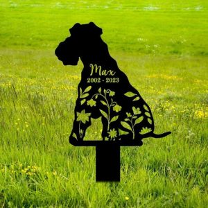 Personalized Wire Fox Terriers Memorial Sign Yard Stakes Floral Wire Fox Terriers Grave Marker Cemetery Decor Custom Metal Sign 4