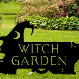 Personalized Witch and Black Cat Magical Herb Garden  Decorative Custom Metal Sign