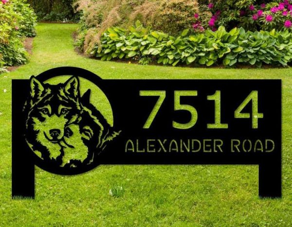 Personalized Wolf Couple Address Sign House Number Plaque Custom Metal Sign