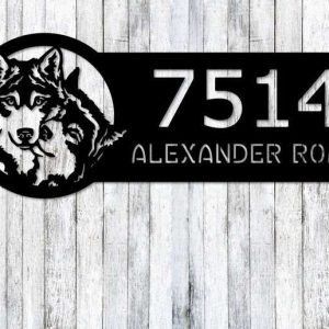 Personalized Wolf Couple Address Sign House Number Plaque Custom Metal Sign