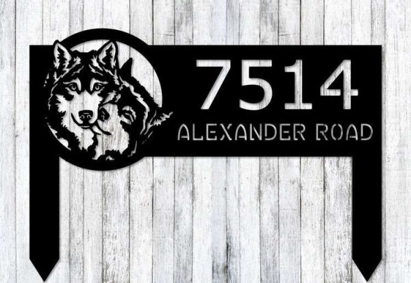 Personalized Wolf Couple Address Sign House Number Plaque Custom Metal Sign