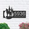 Personalized Wolf Howling Wild Life Mountain Forest Address Sign House Number Plaque Custom Metal Sign 1