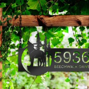 Personalized Wolf Howling Wild Life Mountain Forest Address Sign House Number Plaque Custom Metal Sign
