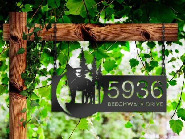 Personalized Wolf Howling Wild Life Mountain Forest Address Sign House Number Plaque Custom Metal Sign