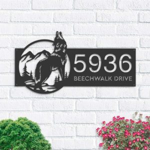 Personalized Wolf Mountain Scene Wild Life Address Sign House Number Plaque Custom Metal Sign
