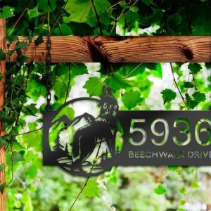 Personalized Wolf Mountain Scene Wild Life Address Sign House Number Plaque Custom Metal Sign 3