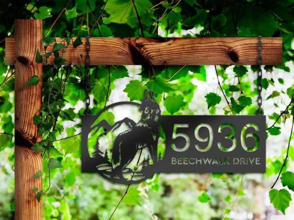 Personalized Wolf Mountain Scene Wild Life Address Sign House Number Plaque Custom Metal Sign