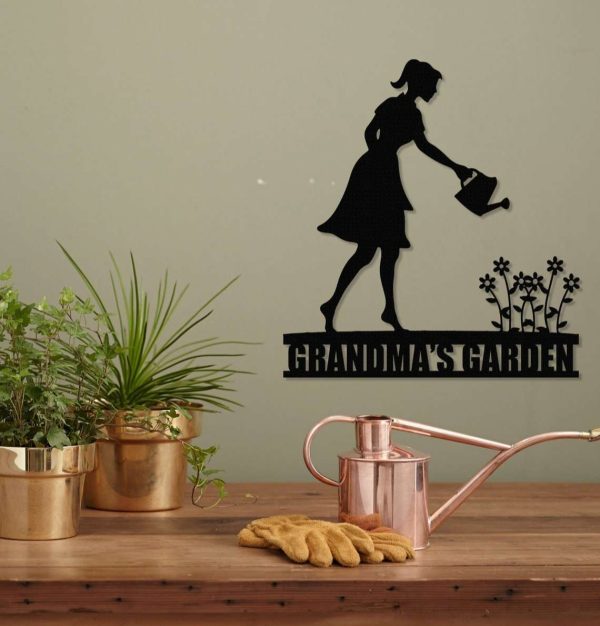 Personalized Woman Watering Garden Decorative Custom Metal Sign