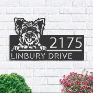 Personalized Yorkshire Dog Cute Puppy Address Sign House Number Plaque Custom Metal Sign