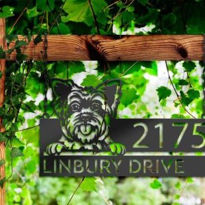 Personalized Yorkshire Dog Cute Puppy Address Sign House Number Plaque Custom Metal Sign 3