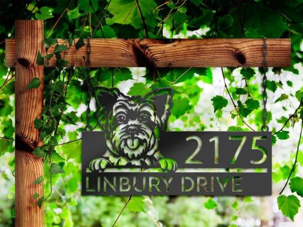 Personalized Yorkshire Dog Cute Puppy Address Sign House Number Plaque Custom Metal Sign