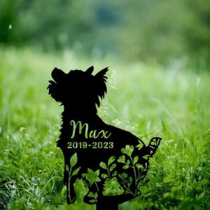 Personalized Yorkshire Terrier Memorial Sign Yard Stakes Floral Yorkshire Terrier Grave Marker Cemetery Decor Custom Metal Sign 3