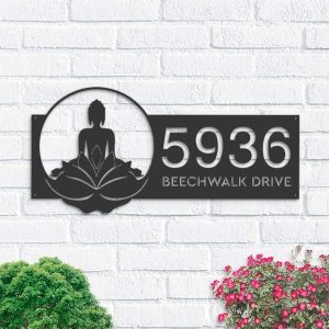 Personalized Zen Lotus Buddha Address Sign House Number Plaque Custom Metal Sign