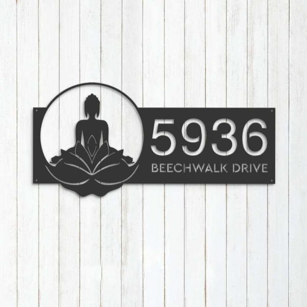 Personalized Zen Lotus Buddha Address Sign House Number Plaque Custom Metal Sign