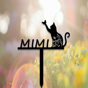 Personalized floral Cat with Butterfly Memorial Sign Yard Stakes Grave Marker Cemetery Decor Custom Metal Sign 2