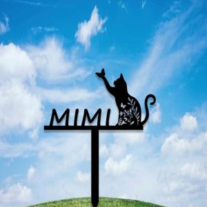 Personalized floral Cat with Butterfly Memorial Sign Yard Stakes Grave Marker Cemetery Decor Custom Metal Sign 4