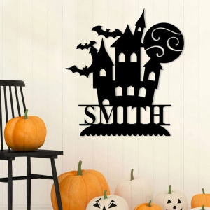 Personalied Haunted House Spooky Metal Sign Custom Family Name Welcome Sign Halloween Decor Home 1