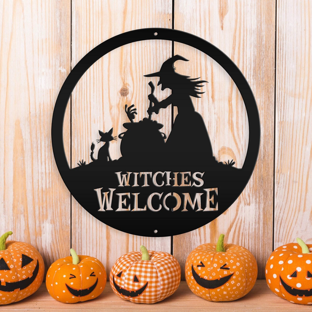 Personalied Witchy Halloween Metal Sign Custom Family Name Welcome Sign Spooky Halloween Decor Home 1