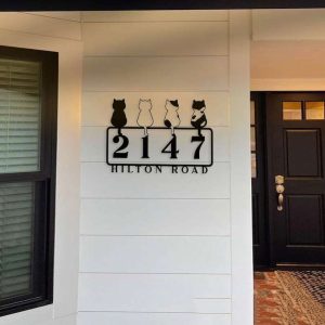 Personalized 4 Cute Cats Address Sign Cats House Number Plaque Custom Metal Sign 1