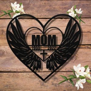 Personalized Angel Wings Cross Memorial Sign Sympathy Gift Loss of Mother Granny Custom Metal Sign 1