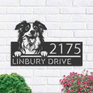 Personalized Australian Shepherd Dog Address Sign Cute Puppy House Number Plaque Custom Metal Sign 1
