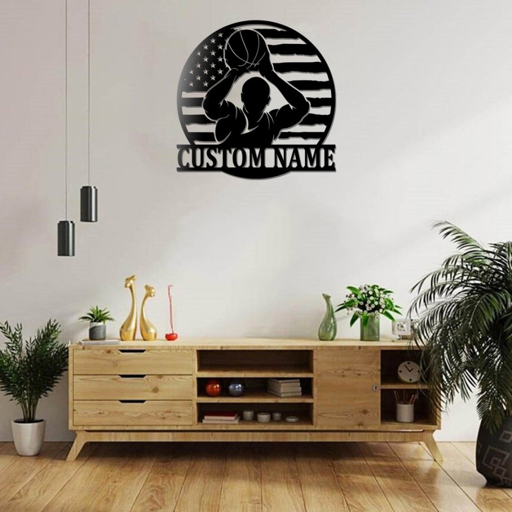 Personalized Basketball Player US Flag Sign NBA Basketball Wall Decor Gift for Fan Custom Metal Sign 1