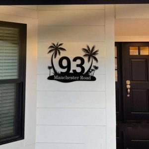 Personalized Beach House Address Sign Palm Tree Hello Summer House Number Plaque Custom Metal Sign